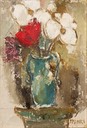57 White &red poppies in a blue vase  Thompson  SA BDI0007