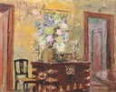 228 ITERIOR SCENE WITH KIST AND FLOWERS IN A VASE 35x45  SA Decker